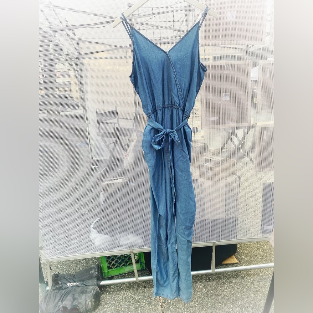 Do + Be Tie Waist Chambray Jumpsuit